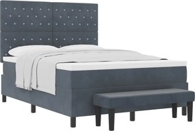 vidaXL Boxrugós ágy matracmal Sötétszürke 140 x 190 cm Bársony