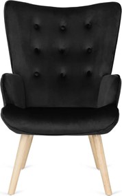 Pihenőfotel fekete színben, bársony kárpittal, lábtartóval LOZANO