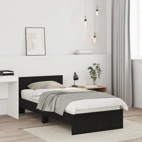 ágykeret fejtámlával Fekete Tölgy 90x200 cm Műanyag