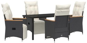 vidaXL Kert étkező szett párnával 5 pcs Fekete polirattan