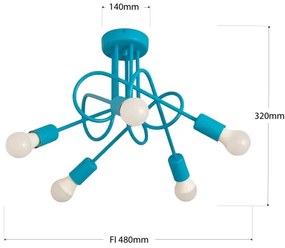 Gyerek mennyezeti lámpa OXFORD 5xE27/15W/230V kék