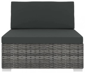 1 db szürke polyrattan moduláris középső kanapé párnákkal