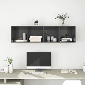 magasfényű szürke szerelt fa fali TV-szekrény 37x37x142,5 cm