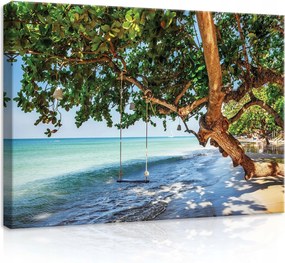 Vászonkép 70x50 Trópusi sziget tengerpart tenger óceán bölcső fa pálmafa