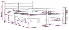 King Size szürke tömör fa ágykeret 150 x 200 cm