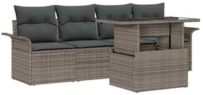 vidaXL Kerti Kanapé Szett párnával tárolóval 5 pcs Szürke Poly Rattan