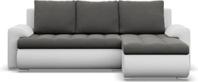 Tokio sarokkanapé, 2 ágyneműtartóval, bársony + műbőr, jobboldali, szürke - fehér