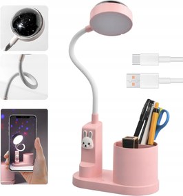 LED-es asztali lámpa csillag projektorral és rendszerezővel – aranyos nyuszi