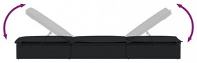 1 db fekete polyrattan napozóágy párnával 201 x 55 x 62 cm