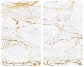 Fehér-aranyszínű edzett üveg tűzhely fedőlap szett 2 db-os 30x52 cm Marble – Wenko