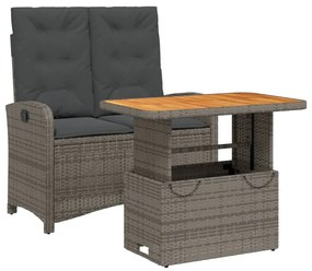 vidaXL 2 részes szürke polyrattan kerti étkezőgarnitúra párnákkal