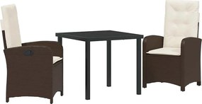 vidaXL Kert étkező szett párnával 3 pcs Barna polirattan