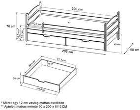 Wilsondo MAURITIUS tömör fa gyerekágy leesésgátlóval 90x200 - natúr borovi