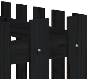 fekete tömör fenyőfa kerti magaságyás kerítéssel 200x50x70 cm