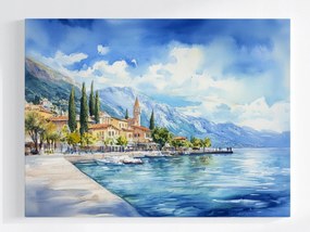 Poszter Tó Olaszország Tájkép Hegyek Garda Akvarell 100x75