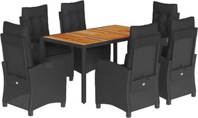 vidaXL 7 részes fekete polyrattan kerti étkezőgarnitúra párnával