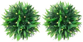 4 db zöld mesterséges boxwood gömbök LED fényekkel 15 cm