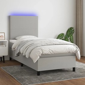Világosszürke szövet rugós és LED-es ágy matraccal 100x200 cm