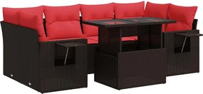 vidaXL 7 részes barna polyrattan akácfa kerti ülőgarnitúra párnákkal