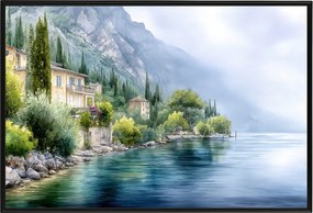 Poszter Alumínium Keret Olaszország Como-tó Akvarell Hegyek Ciprus 60x40