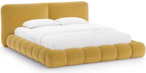 Mustársárga kárpitozott ágyneműtartós franciaágy ágyráccsal 180x200 cm Solange – Micadoni