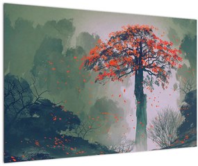 Egy magányos vörös fa képe (90x60 cm)