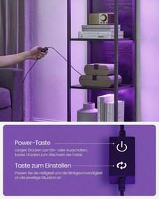VASAGLE 6 szintes könyvespolc állítható LED-világítással, 178,6 cm, ébenfekete
