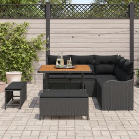 8 részes kerti kanapészett párnákkal, fekete poly rattan akác