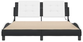 fehér és fekete műbőr ágykeret LED-világítással 160 x 200 cm