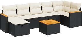 vidaXL 8 részes fekete polyrattan kerti ülőgarnitúra párnákkal