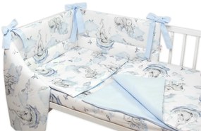 3-dílná készlet Mantinel ágyneművel Baby Nellys, Elefánt és Szivárvány, kék fehér 135x100