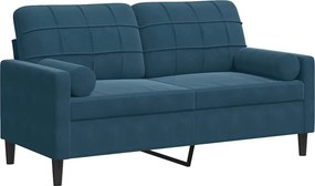 vidaXL 2 személyes kék bársony kanapé díszpárnákkal 140 cm