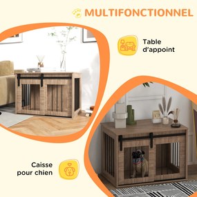 PawHut Kutya kennel beltéri állatoknak 1 csúszóajtóval, oldalasztallal, fém fából készült hatással, mérete: 57H x 80L x 54W cm | Aosom