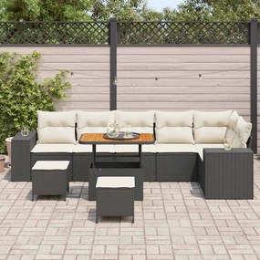 Kerti Kanapé Szett 9 pcs Fekete és Krém 90 x 55 x 71 cm