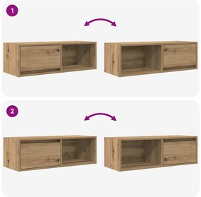 2 db kézműves tölgy színű szerelt fa TV-szekrény 80x31x25,5 cm