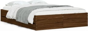 vidaXL barna tölgyszínű szerelt fa ágykeret fiókokkal 135 x 190 cm