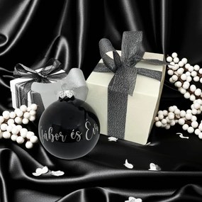 Fényes fekete üveggömb egyedi felirattal 8cm