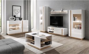 Szekrény, fehér/tölgy grandson/magasfényű fehér, CITY