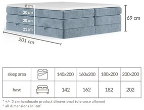 Kék ágyneműtartós boxspring ágy ágytámla nélkül 180x200 cm Juniper – Maison de Rêve