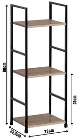 Intenso Home 3 szintes nyitott könyvespolc 29 x 80cm (Aranytölgy) | Univerzális tároló állvány fém lábakkal