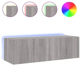 szürke sonoma színű fali TV-szekrény LED-ekkel 100 x 35 x 31 cm