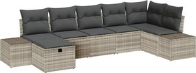 vidaXL Kerti Kanapé Szett párnával 7 pcs Világosszürke polirattan