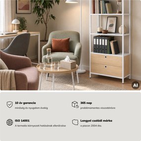 Polc fiókokkal irodába, iratrendezőkhöz és dokumentumokhoz, nyitott polcok, fém, fehér/sonoma tölgy, 800x2200x400 mm: ARIEL Eco Design