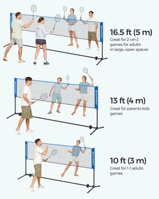 Tollaslabda háló hordozható állvánnyal állítható magasságú 5x1,5 m, kék