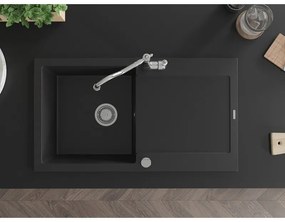 Mexen Leo, gránit mosogató 900x500x190 mm, 1 kamrás és mosogató csaptelep Carla, fekete, 6501-77-670700-00