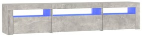 betonszürke TV-szekrény LED lámpákkal 195x35x40 cm
