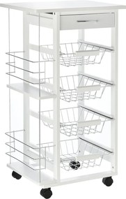 HOMCOM Konyhai Kocsi Kerekekkel, Többfunkciós Kocsi Fiókkal, 4 Eltávolítható Fémdobozt és Oldalsó Polcokat Tartalmaz 47x37x83 cm Fehér | Aosom