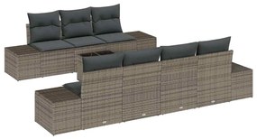 vidaXL Kerti Kanapé Szett párnával 8 pcs Szürke polirattan
