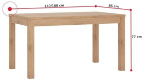 SAMER tömörfa étkezőasztal, 140x77x85, tölgy san remo/wenge