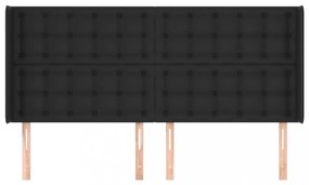 fekete műbőr fejtámla szárnyakkal 203x16x118/128 cm
